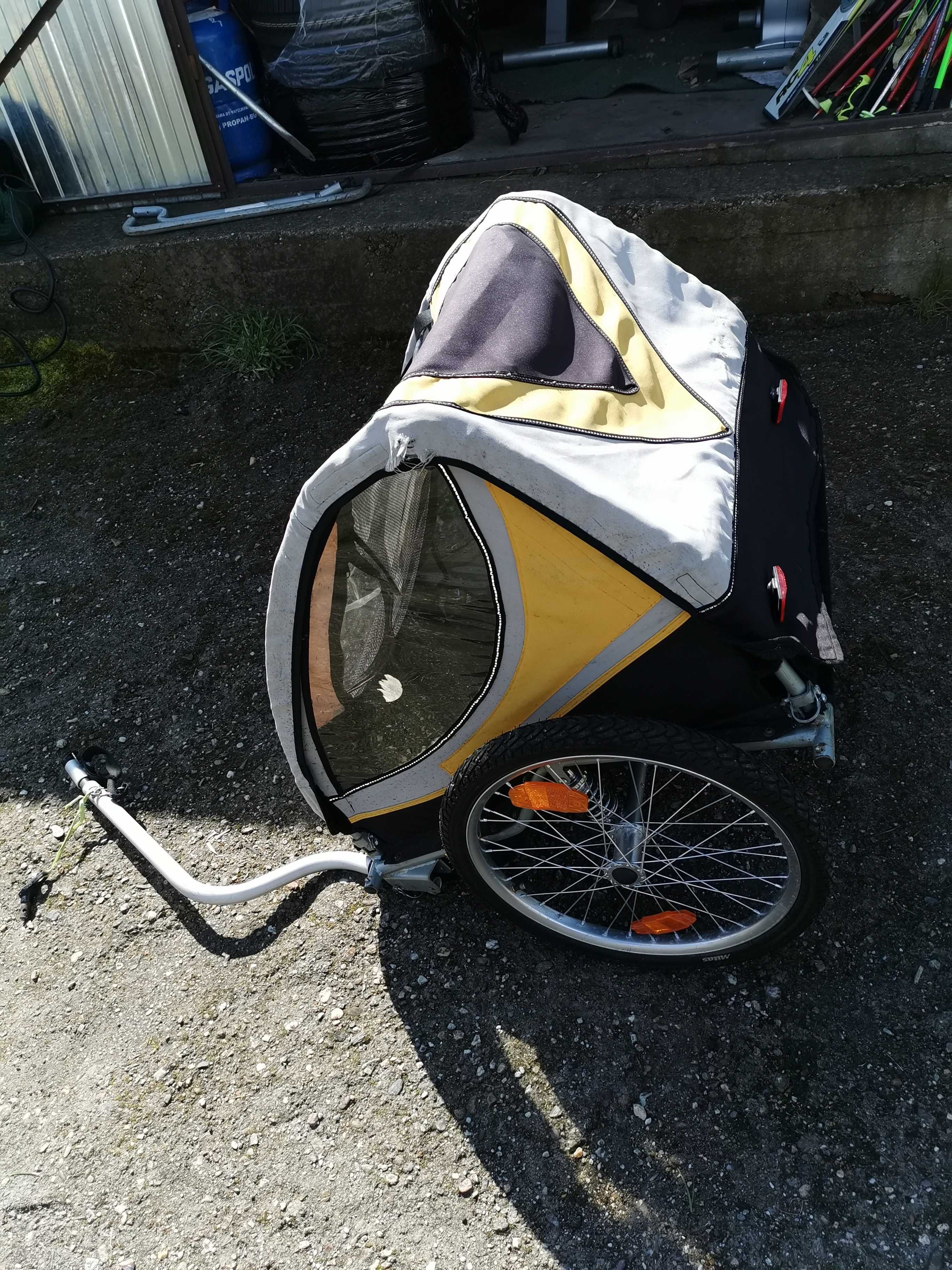 Wózek do roweru dwoje dzieci aluminium amortyzatoey