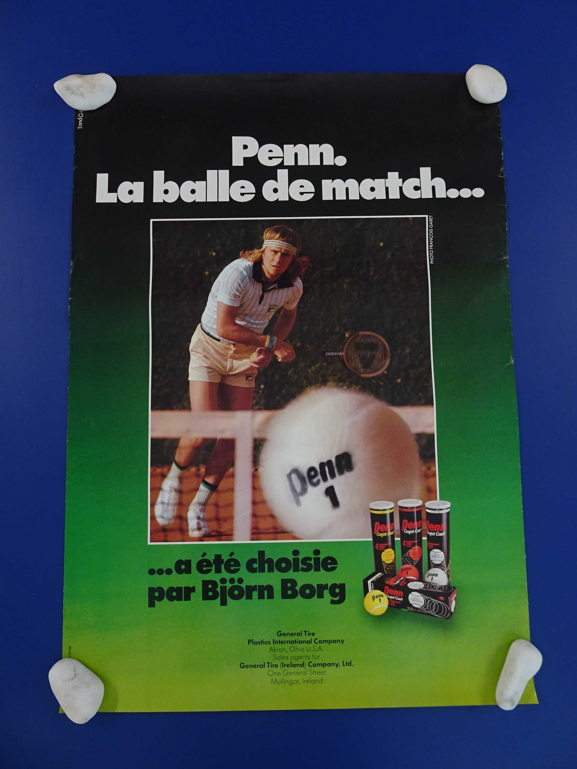 Antigo Poster Ténis Tennis Penn La balle de match Bjorn Borg