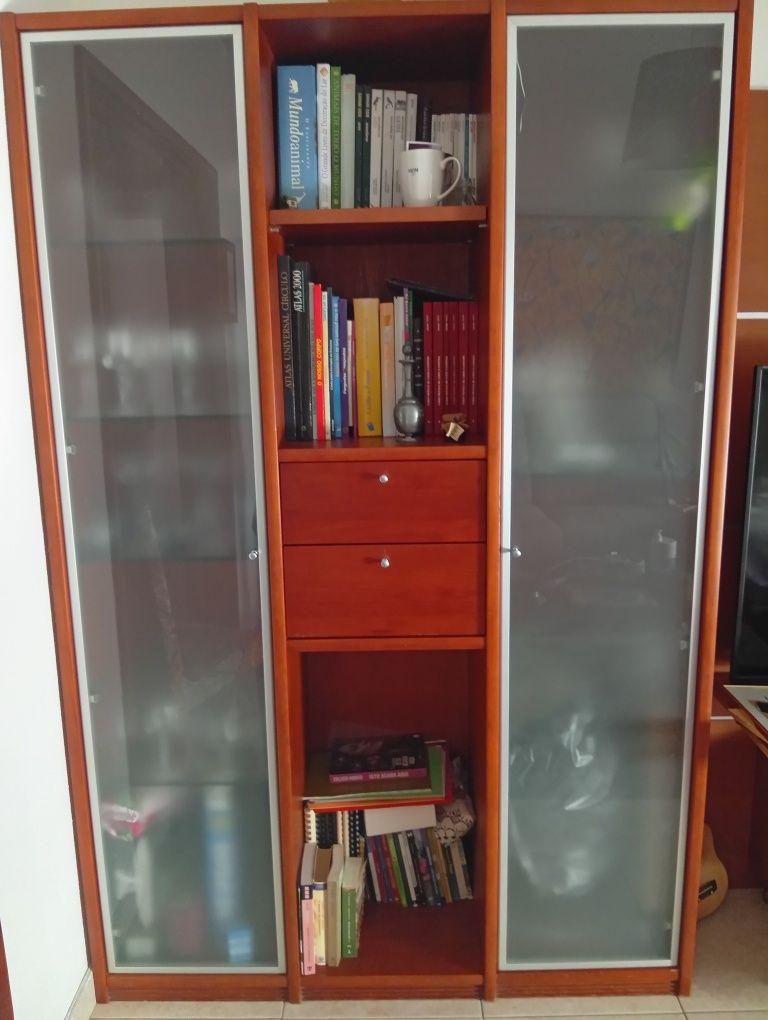 Móvel de sala com duas portas de vidro
