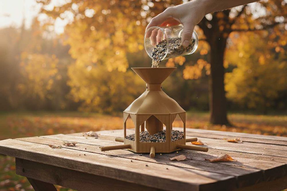 Karmnik dla ptaków Budka Domek Wiszący Stojący Na Balkon Okno ZŁOTY