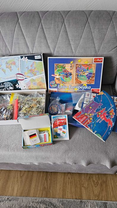 Zestaw: gra edukacyjna Unia Europejska i puzzle 3 mapy, gra Flagi