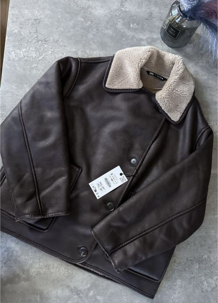 Коричнева дубленка zara, 3548/048, double faced jacket zara