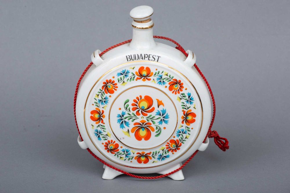 Hollohaza Porcelanowy Bukłak karafka - Budapeszt malowany