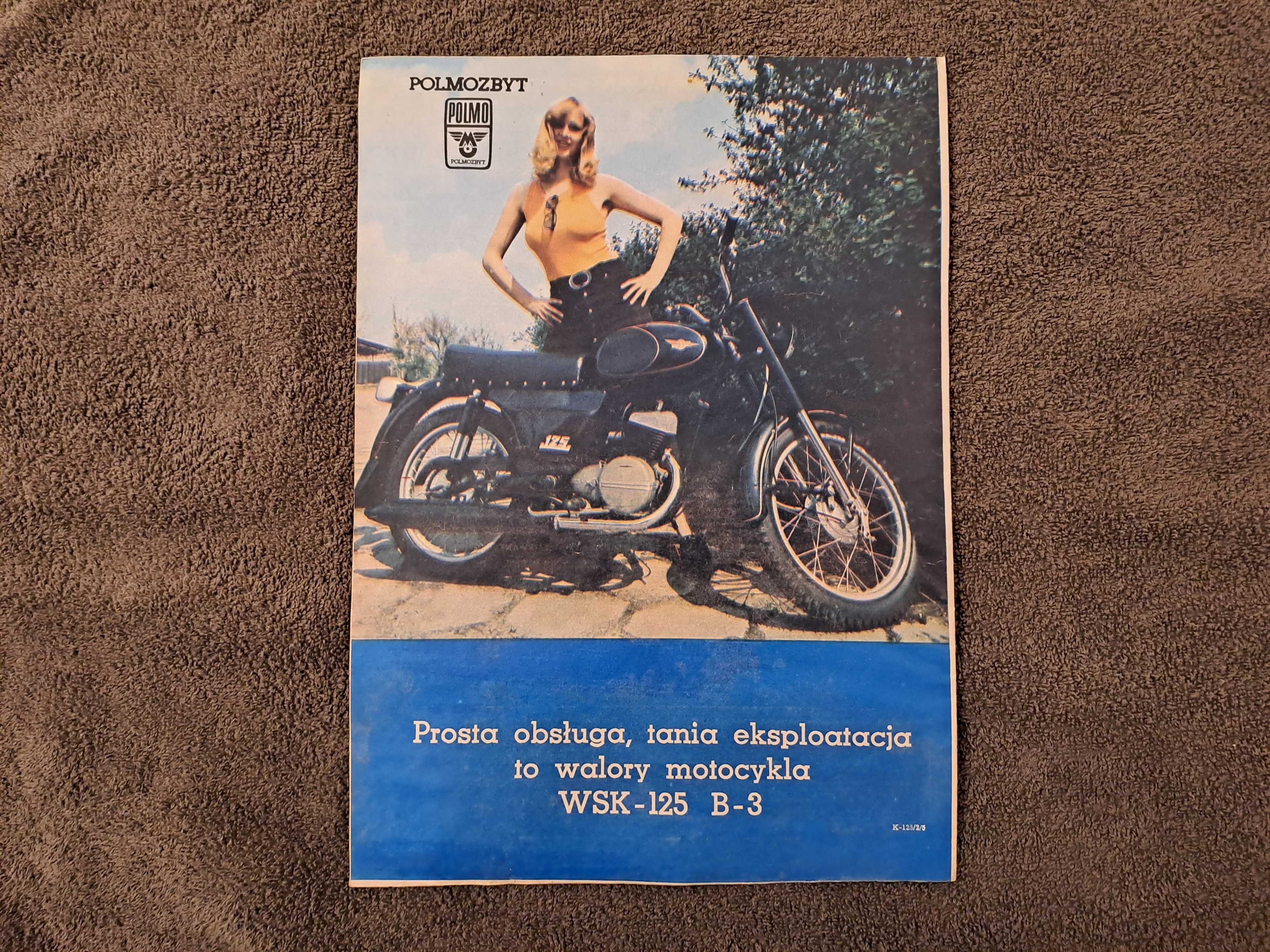 Oryginalna reklama z PRL - motocykl WSK 125 M06-B3 lata 70-te