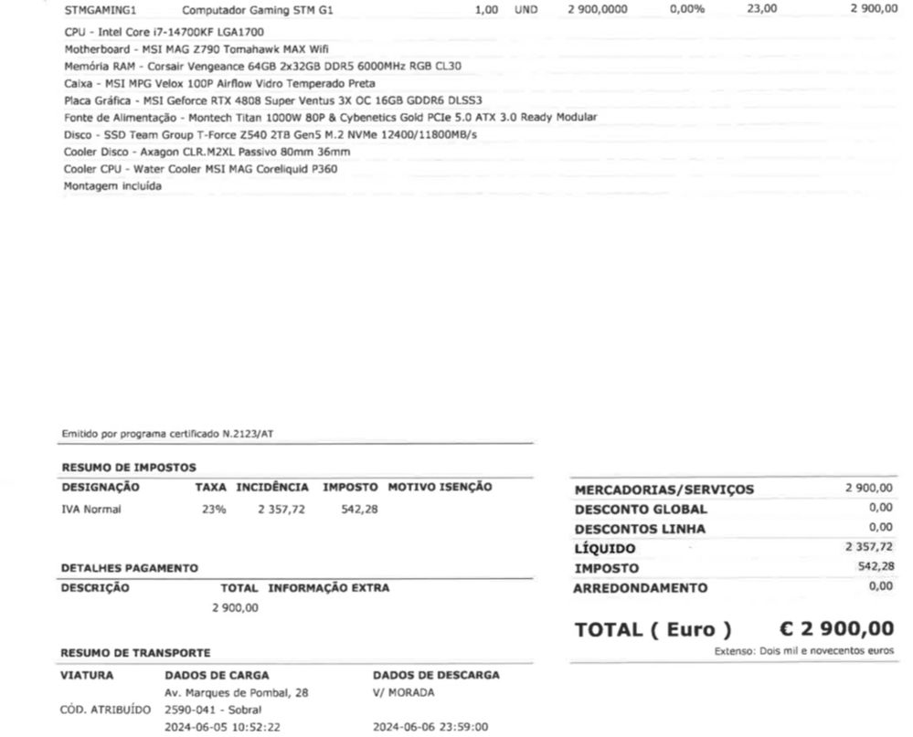 Computador Gaming MSI (sem grafica)