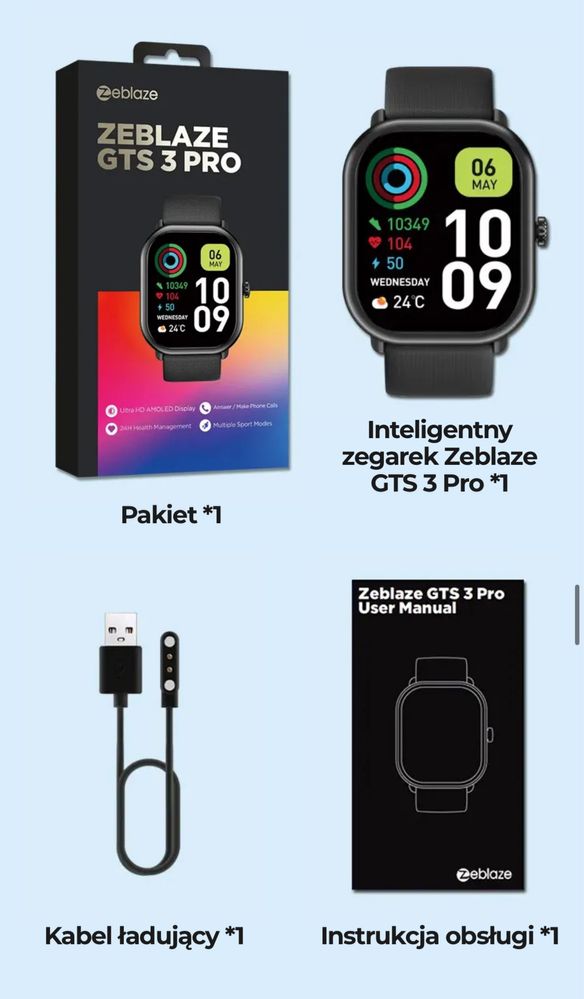 Smartwatch Zeblaze GTS 3 PRO oled pulsometr krokomierz nowy