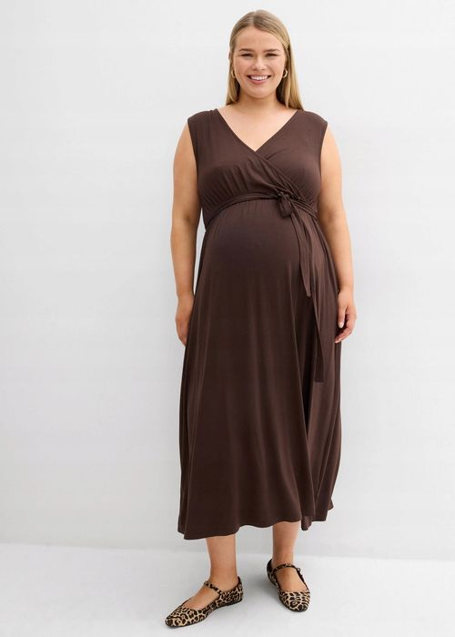 B.P.C długa, czekoladowa sukienka ciążowa i do karmienia 44/46.