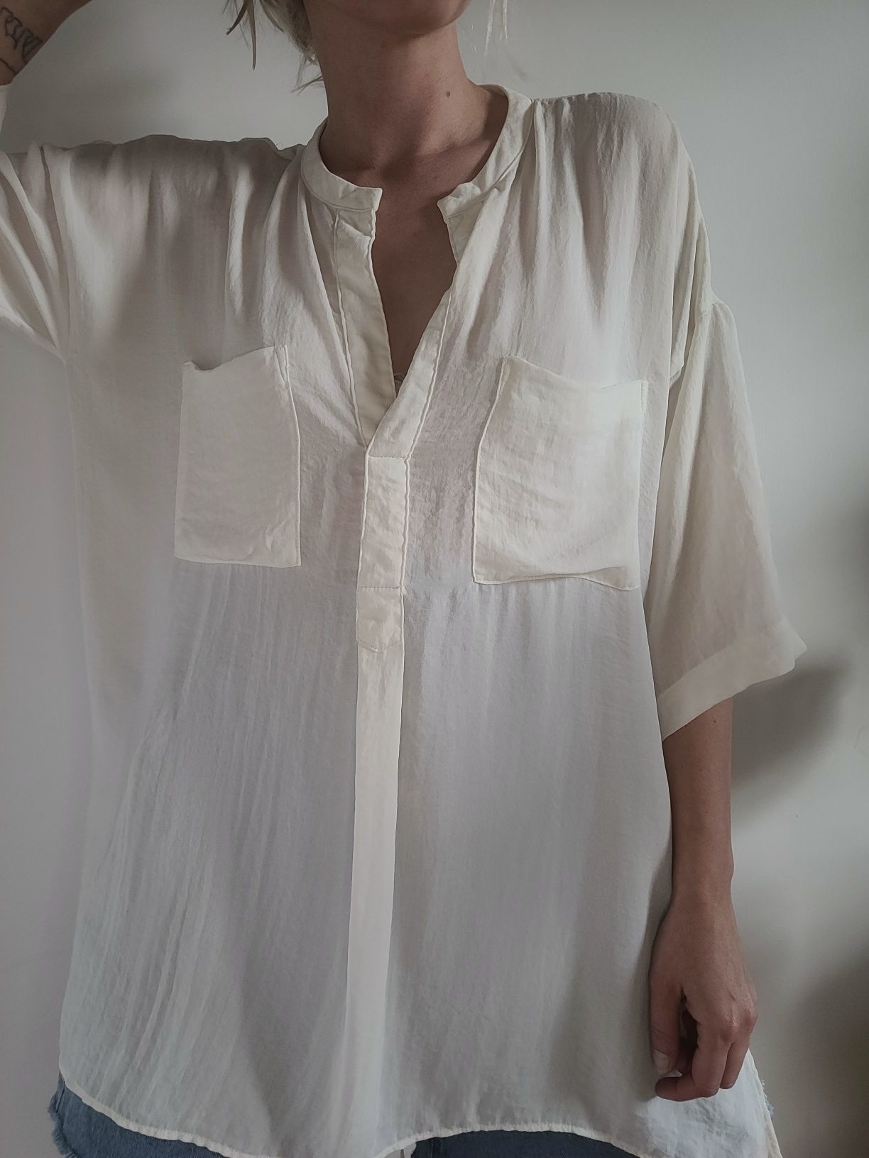 Kremowa koszula oversize boho H&M