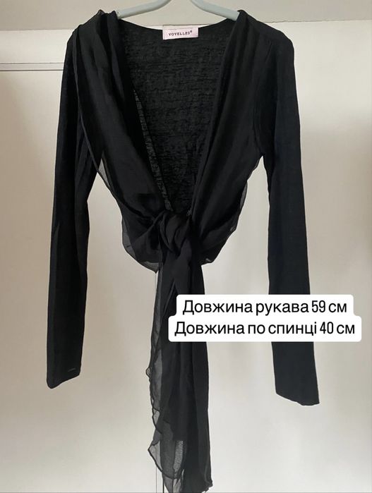 Накидка блузка чорна жіноча із завʼязками болеро топ