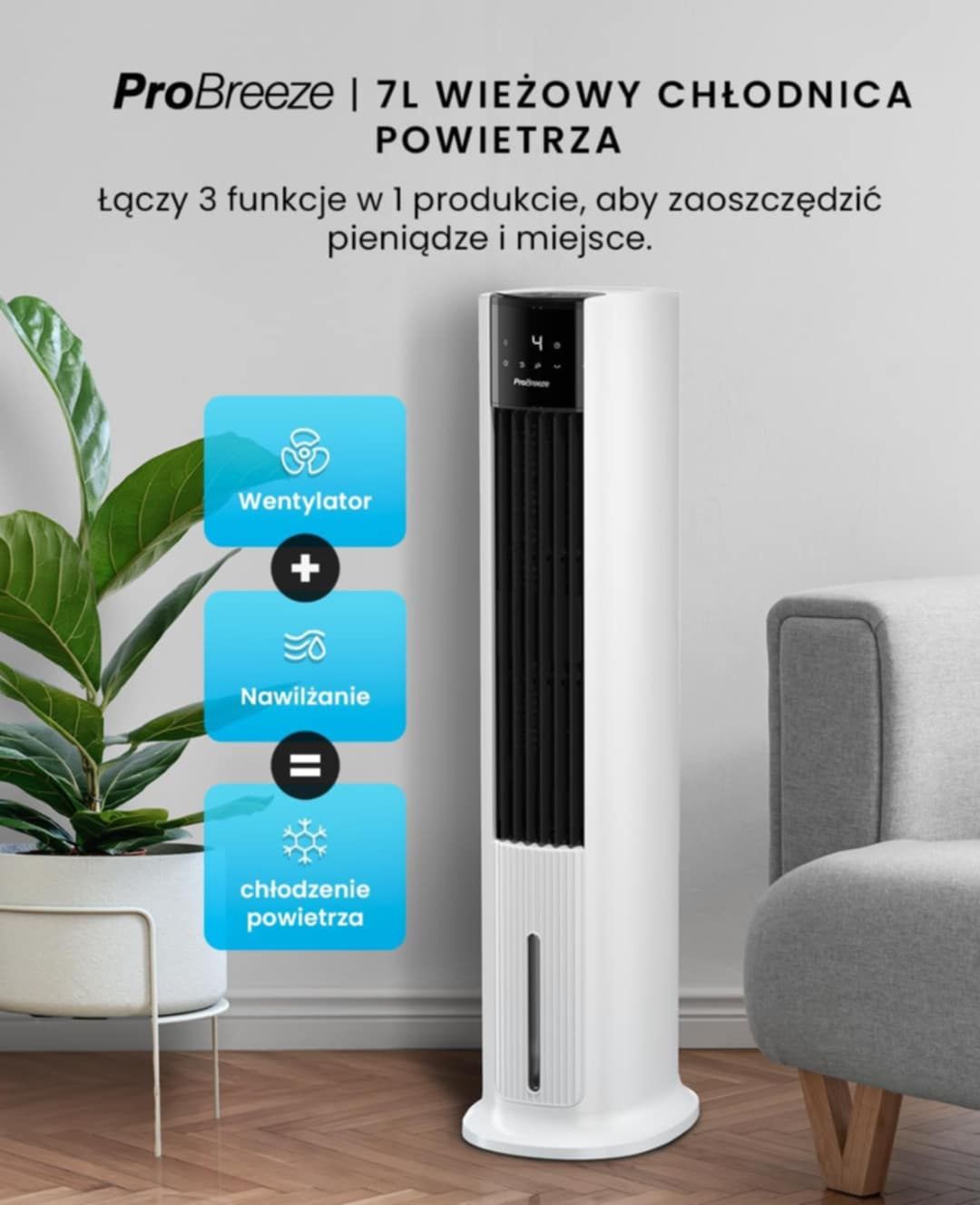 Przenośny wentylator wieżowy Pro Breeze OmniAir 7L 4w1 

MOCNE CHŁODZE