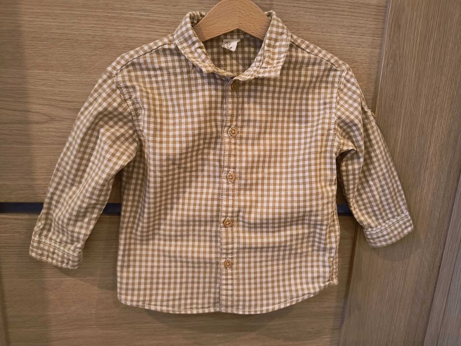 Beżowa koszula w kratkę H&M 86