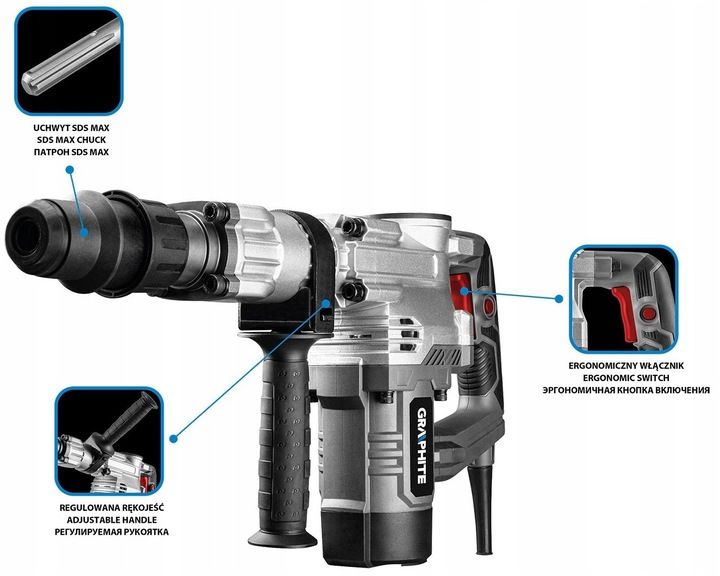 Młot Wyburzeniowy Sds Max 1300w Udar Walizka Dłuta