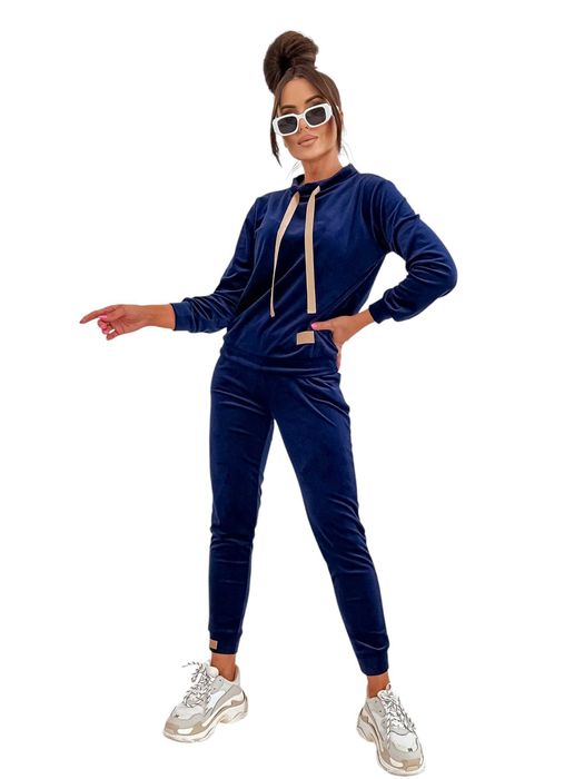 Komplet welurowy dres damski producent granatowy wstążka L 40 Moon