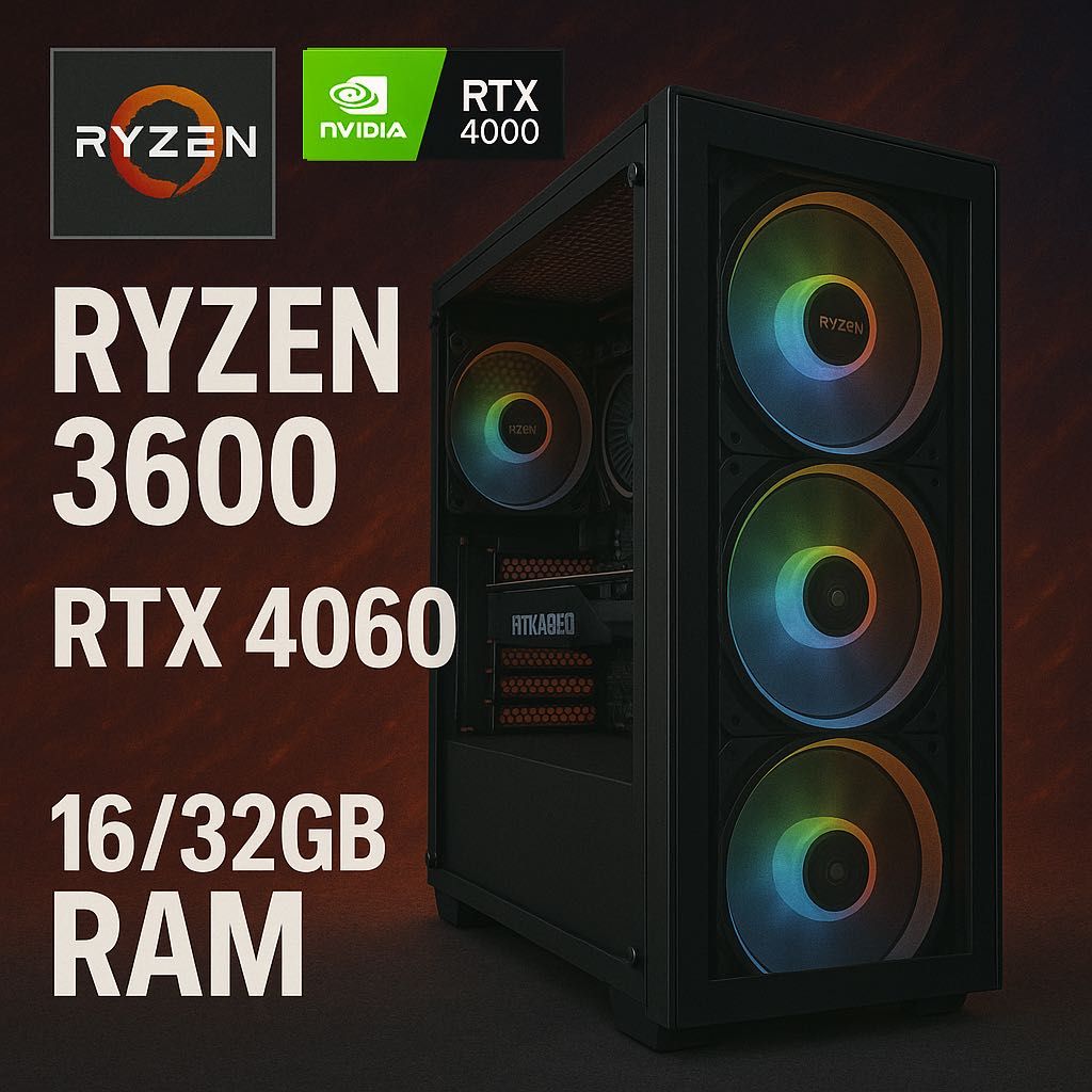 Komputer Gamingowy RTX 4060, Ryzen 5 3600. FV VAT23%, Gwarancja 2 Lata