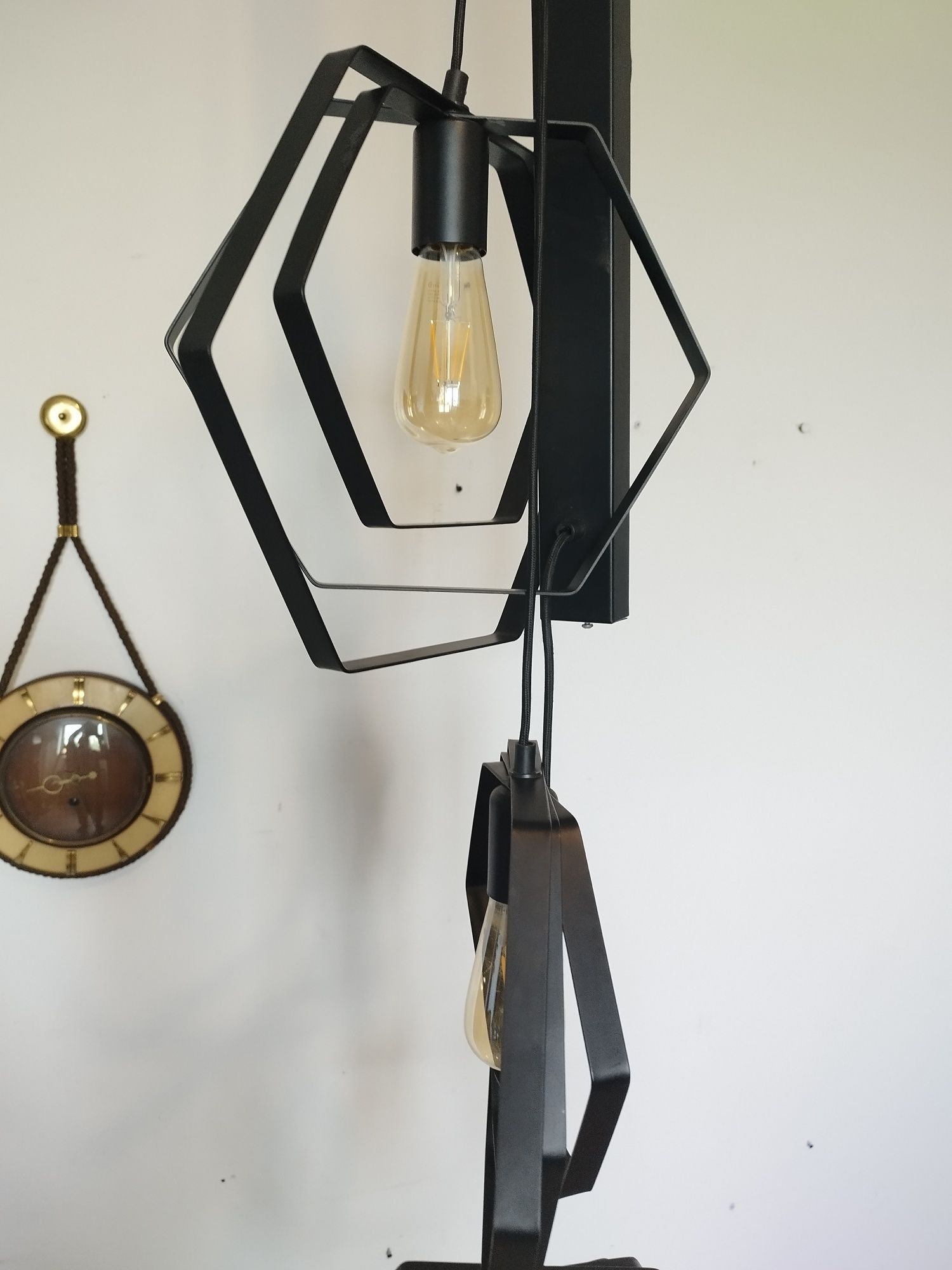 lampa wisząca żyrandol potrójna czarny metal Vintage