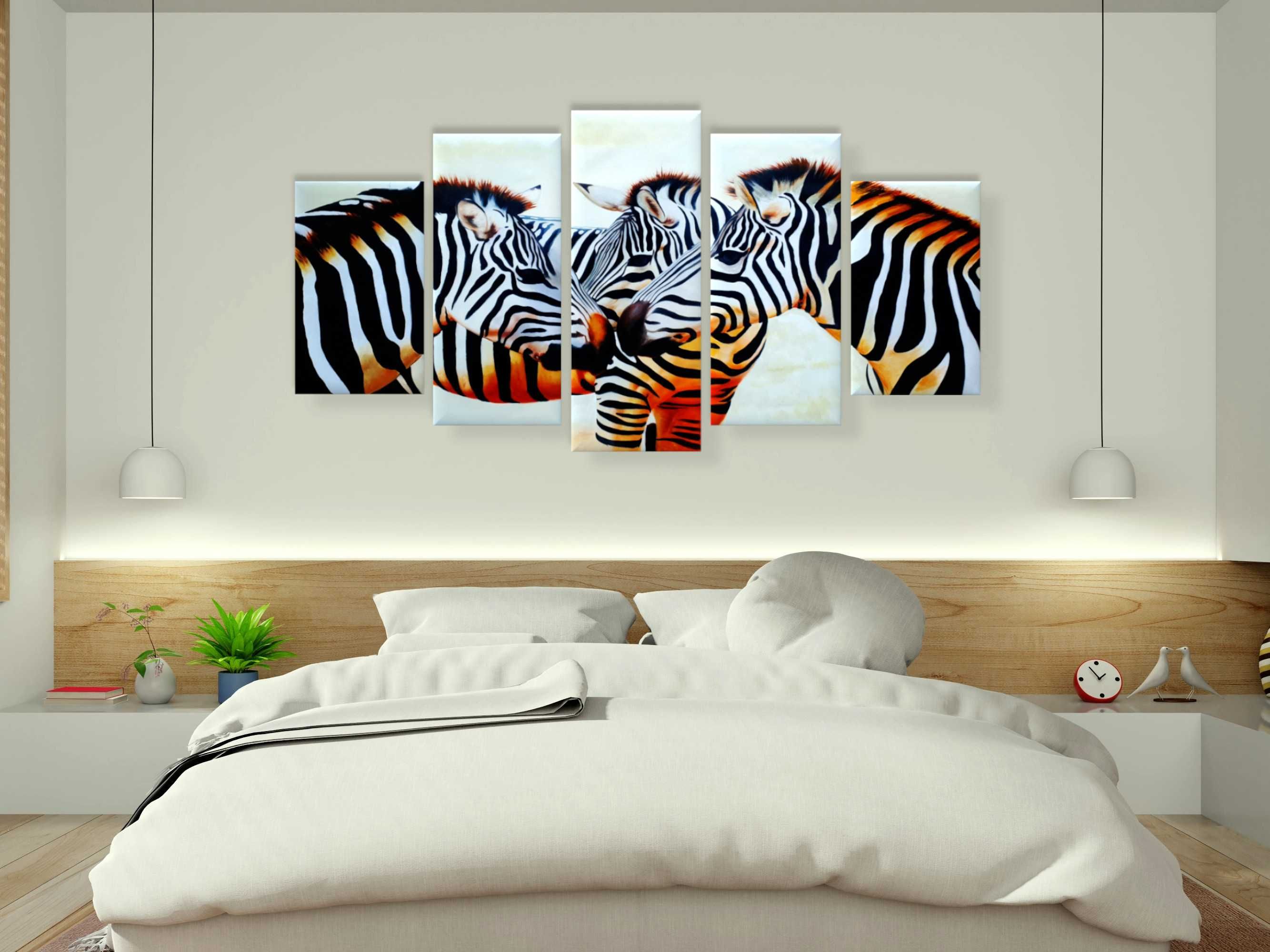 Pintura original em canvas de rebanho Zebra conjunto de cinco painéis