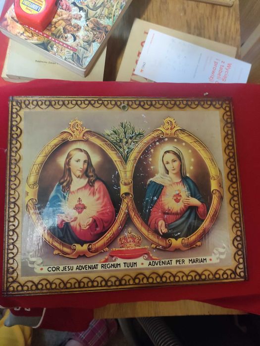 Stary obrazek drewniany 28,5x24 cm.