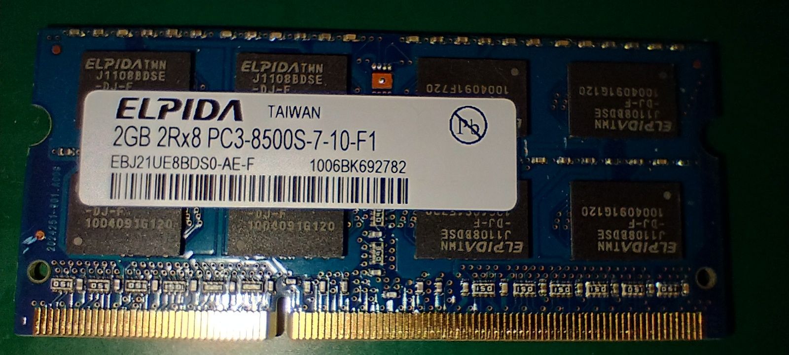 Pamięć RAM 2szt Elpida 2GB 2Rx8 PC3-8500S-7-10-F1