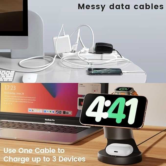Magnetyczna ładowarka do Apple Watch i iPhone'a, 3 w 1