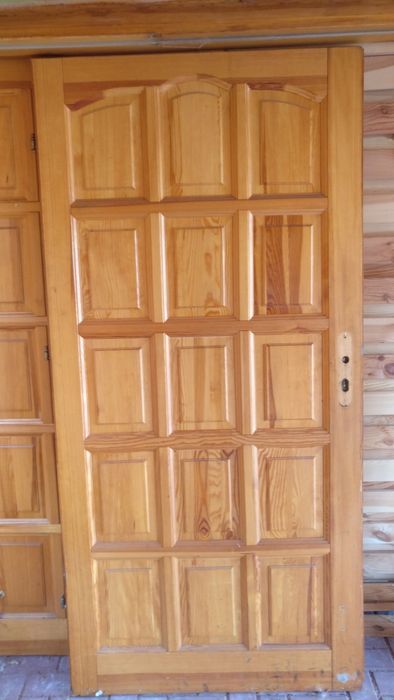 Drzwi zewnętrzne solidne, dwuskrzydłowe drewniane 203x98 + Futryna