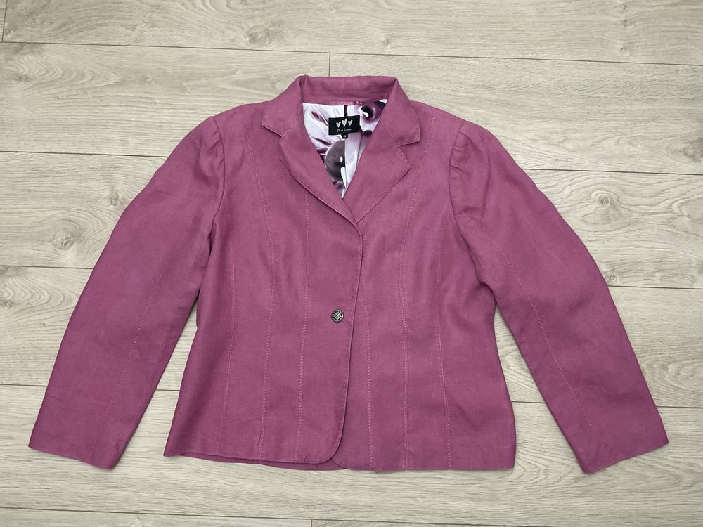 M&S lniana krótka marynarka żakiet 100% len 3XL 46 XXXL fuksja elegant
