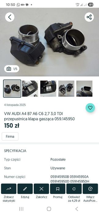 Audi 2,7 3,0 tdi przepustnica
