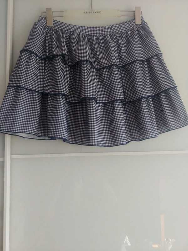 Zara mini spódnica w kratkę Vichy z falbanami