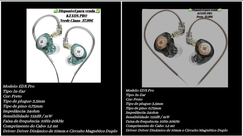 KZ EDX PRO Verde, Preto e transparente. fone de ouvido / Auriculares
