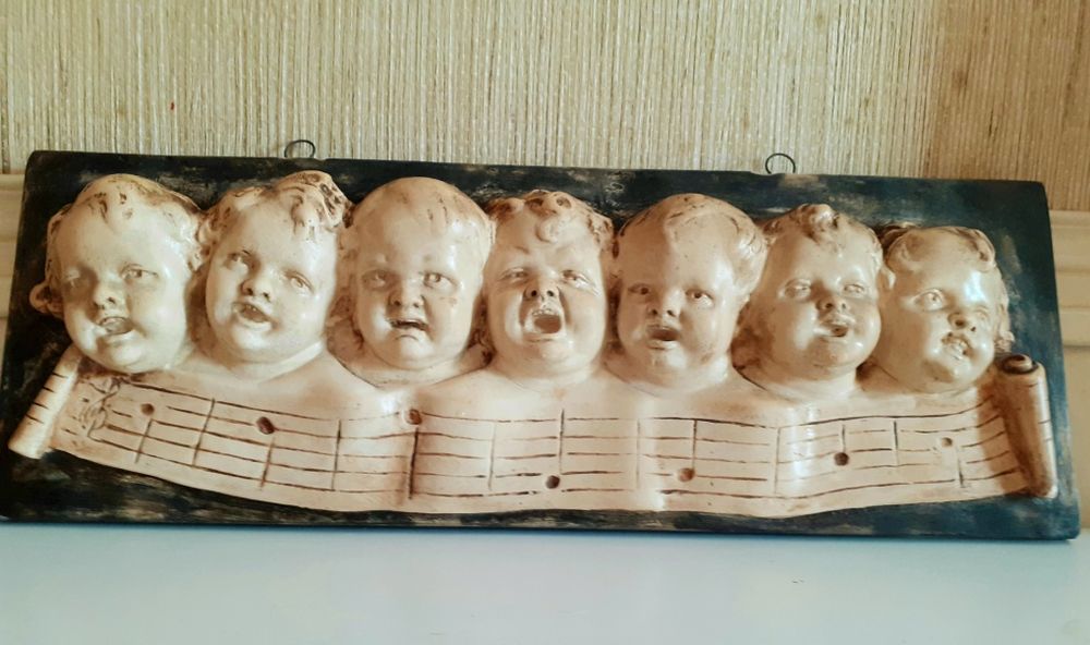 Raro Baixo-Relevo Vintage - Coro de Sete Anjinhos (Putti) Cantores