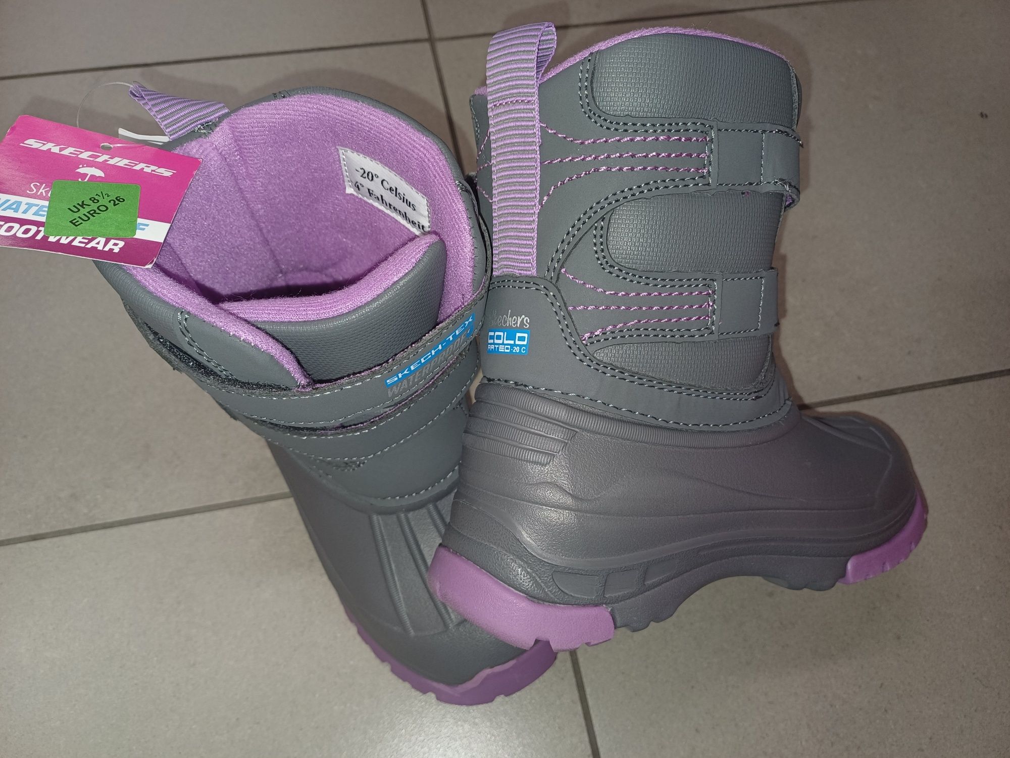 Nowe ocieplane kalosze dla dziewczynki firmy Skechers r.26
