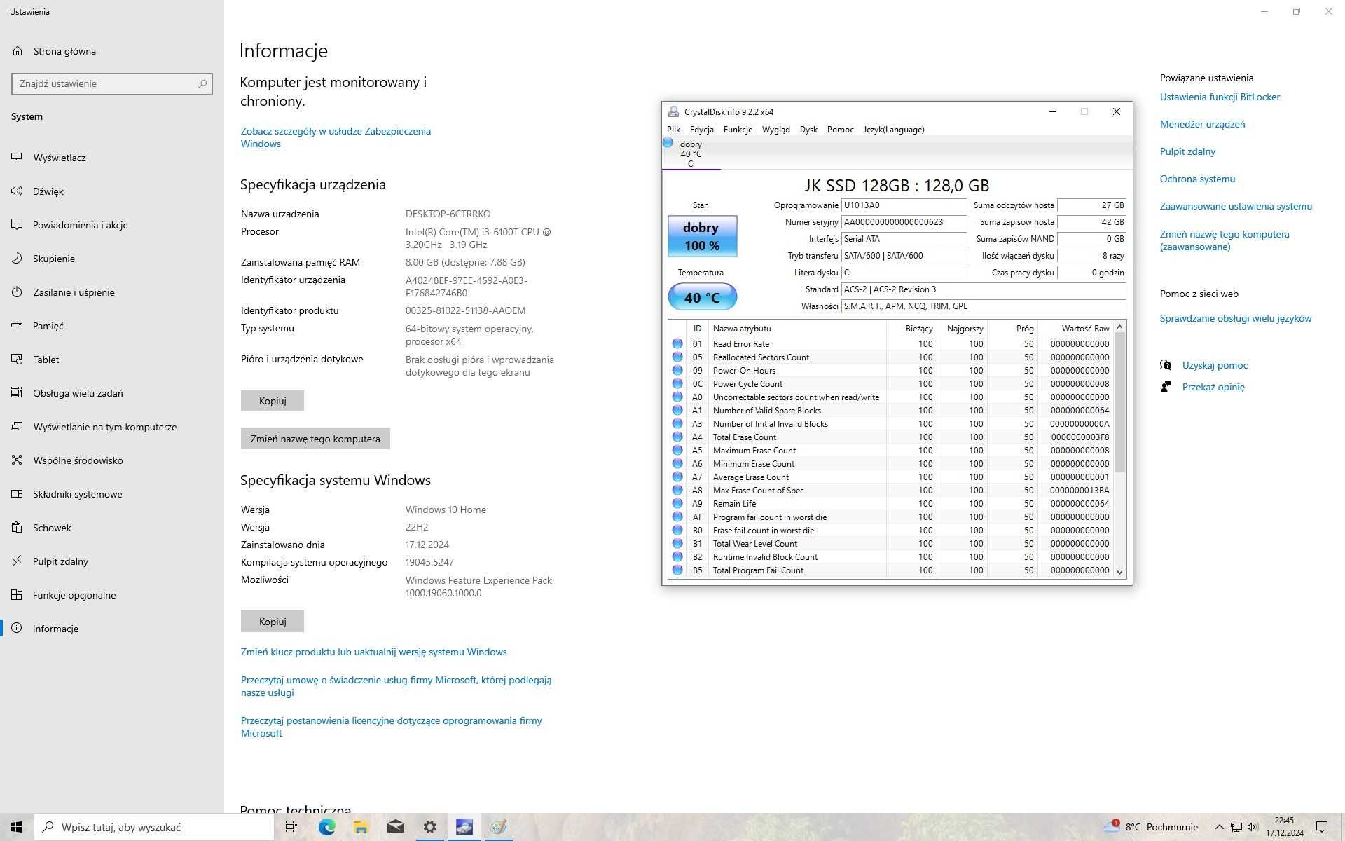 HP 600 G3 DM i3-6100T 8GB SSD 128GB W10H VGA
