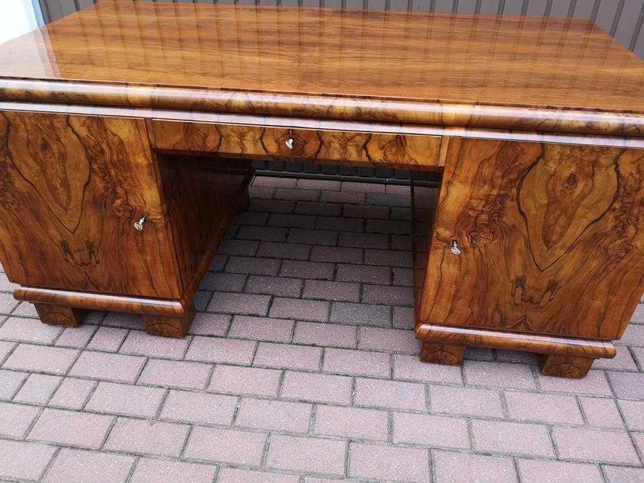 Biurko ART-DECO Orzech Politura Stare Antyk Dwustronne Po Renowacji .