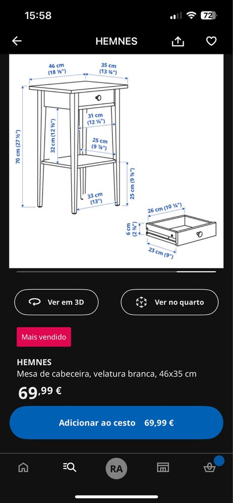 Mesa Cabeceira Hemnes ikea