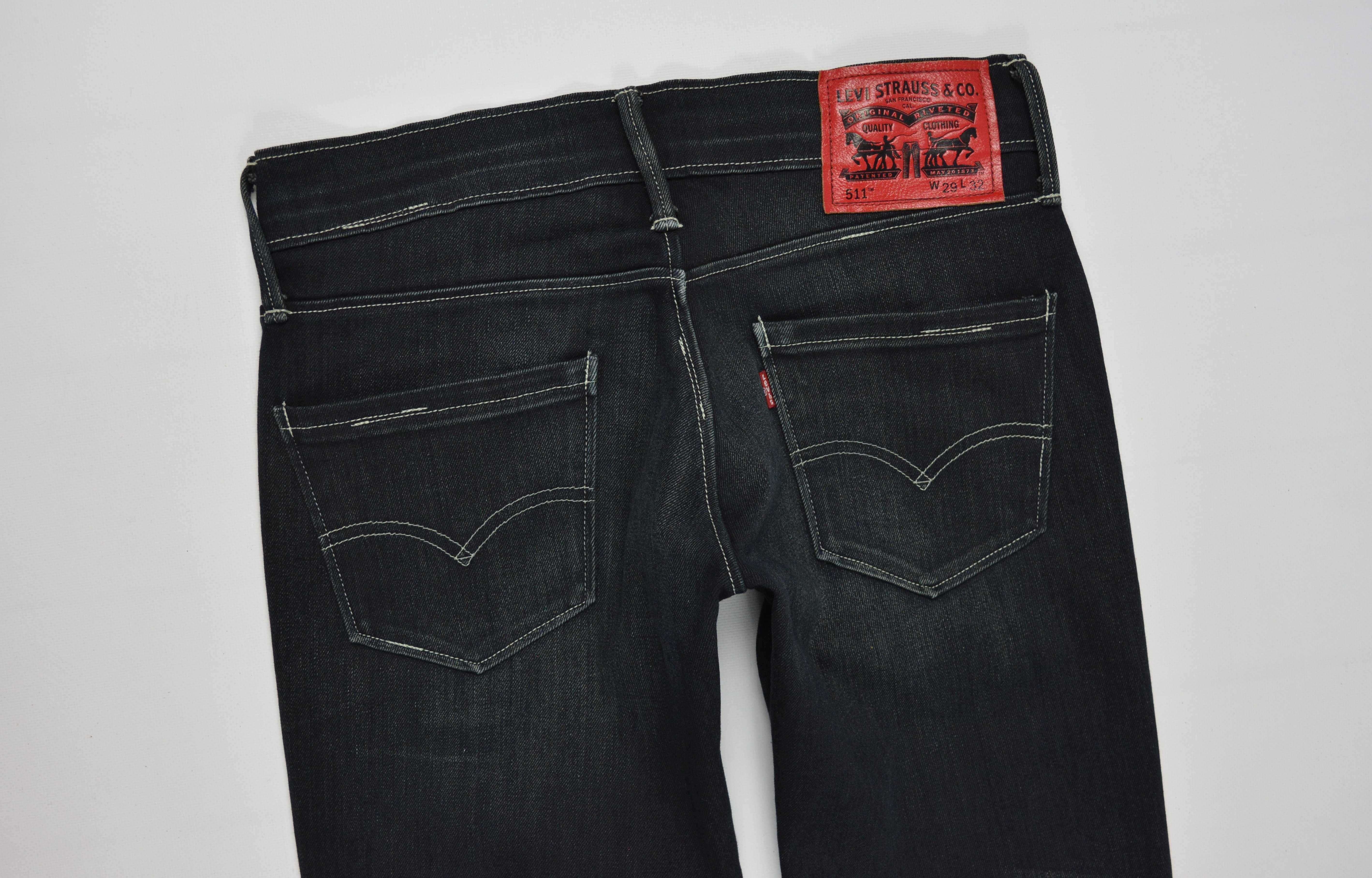 Levis 511 Kultowe Ciemne Jeansy Stretch W29 L32 29/32 pas:80