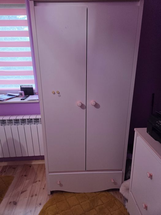 Szafa dziecięca/młodzieżowa biała z różowymi wstawkami