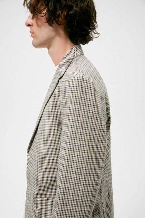 Blazer marynarka męska ZARA bawełna / len krata roz S 44/46 nowa