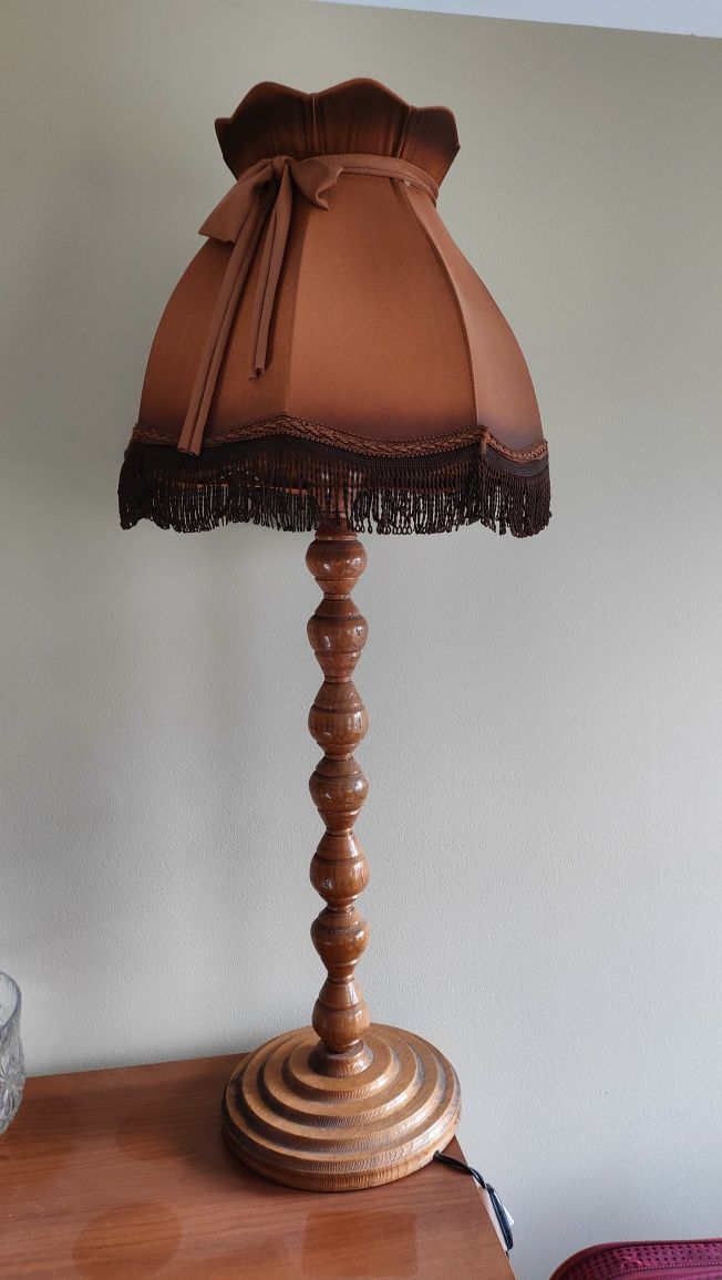 Stara lampa stojąca drewniana rzeźbiona abażur brąz antyk