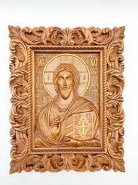 Płaskorzeźba Drewniana ikona Zbawiciela , rzeżba .