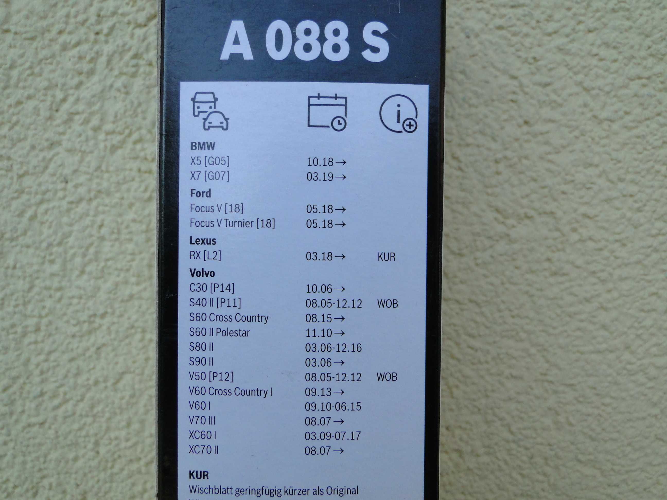 Bosch AeroTwin A088S, Zestaw wycieraczek 650/500 mm, Nowe