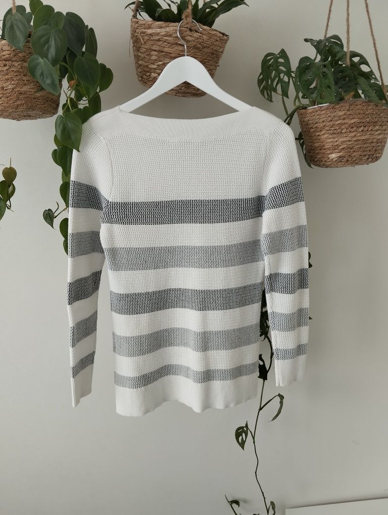 Jesienny sweter w paski, biało szary r.34 XS Market&Spruce