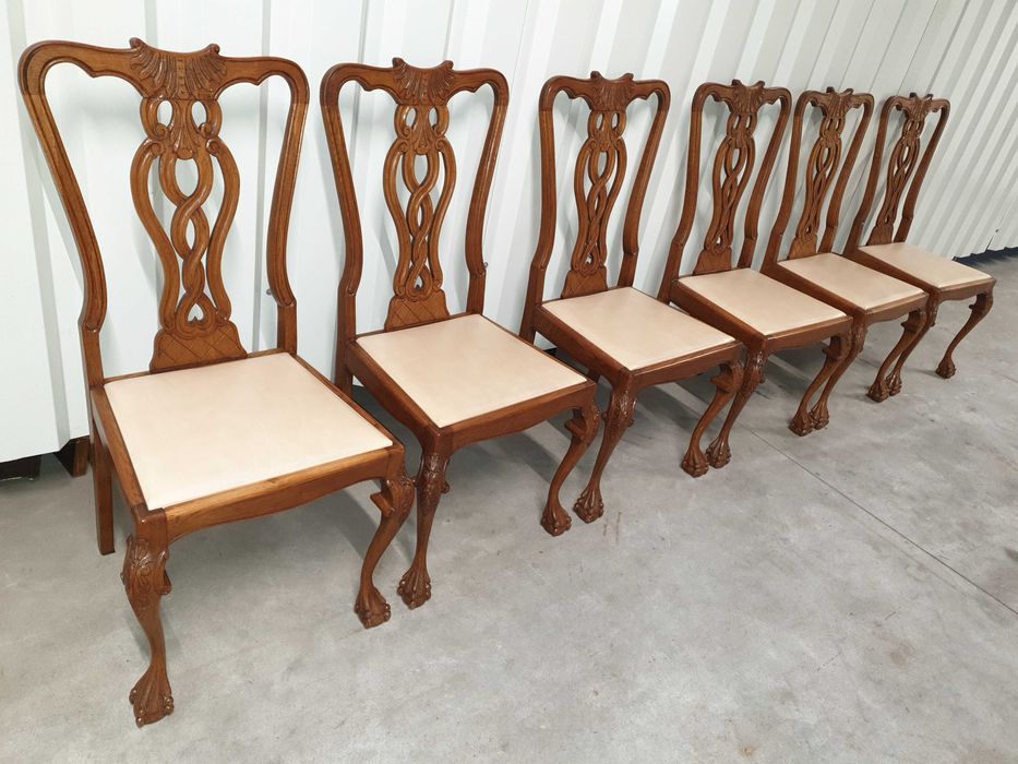 Piękny stół obustronnie rozkładany Chippendale i sześć krzeseł Dostawa