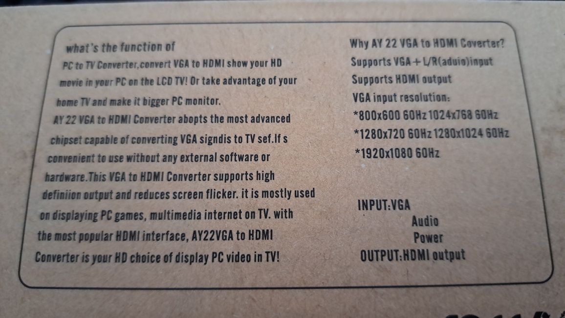 NOWY Adapter Converter VGA-HDMI z audio,FHD/komputer,monitor/OKAZJA