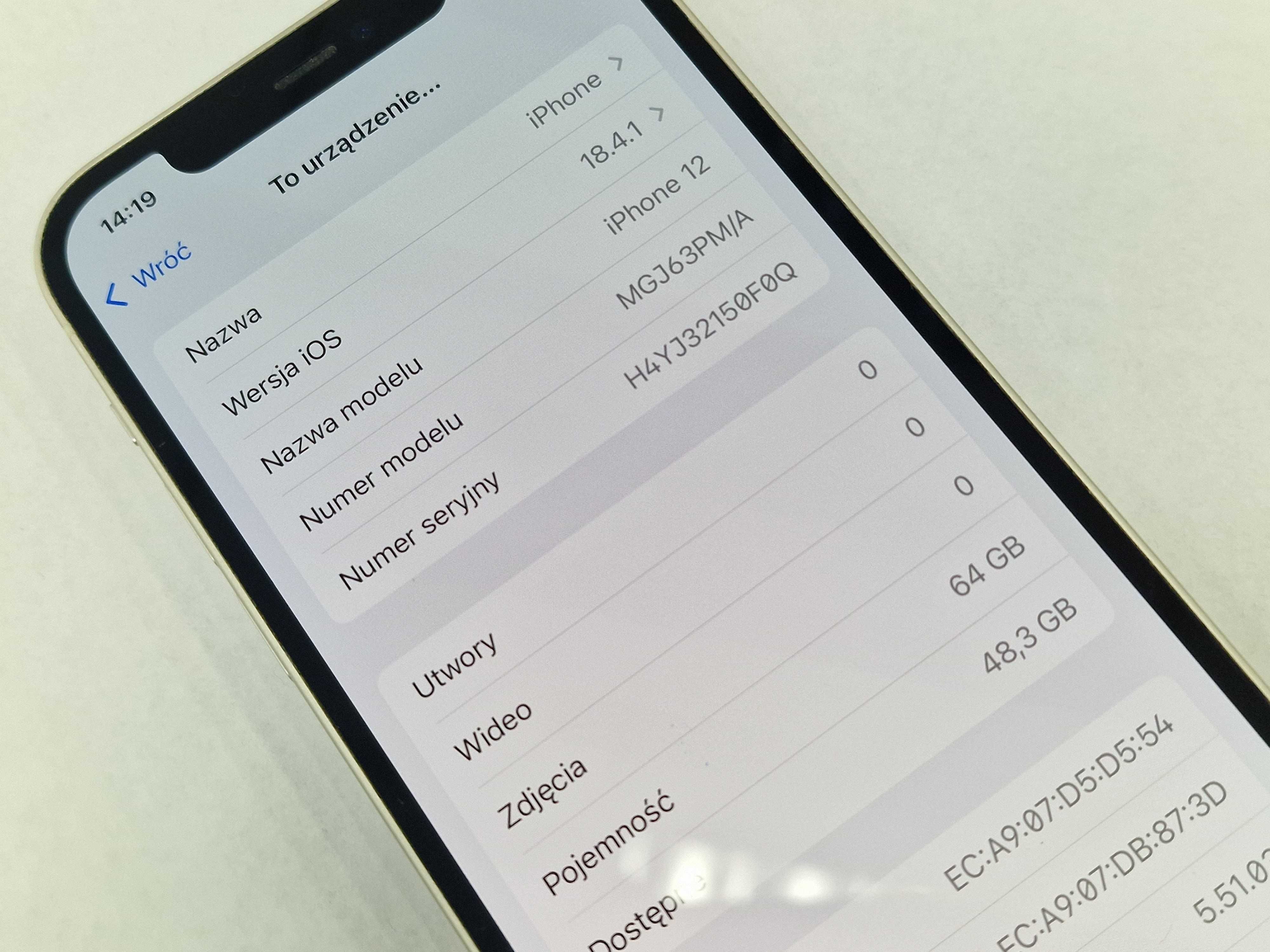 Iphone 12 64GB/ White/ Bat 87%/ Grade A- / Gwarancja + ładowarka