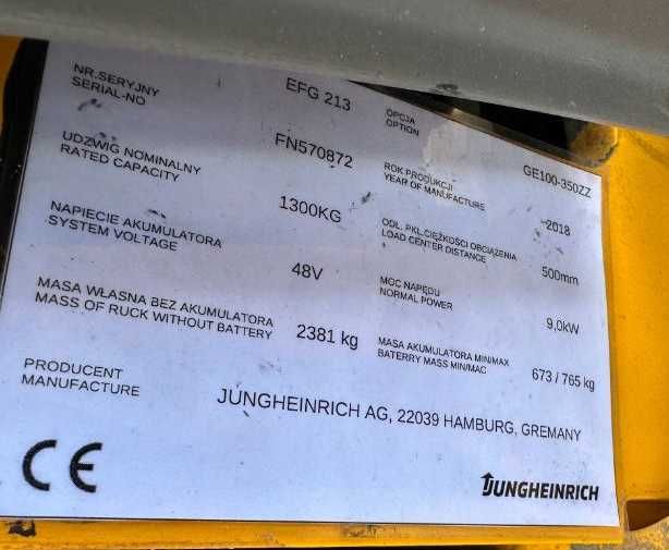 Wózek Jungheinrich EFG 213 rok 2018 przesuw
