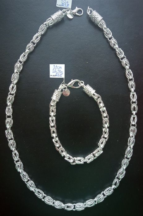 925 Posrebrzany Nowy Masywny Zestaw Komplet Splot Królewski 6mm