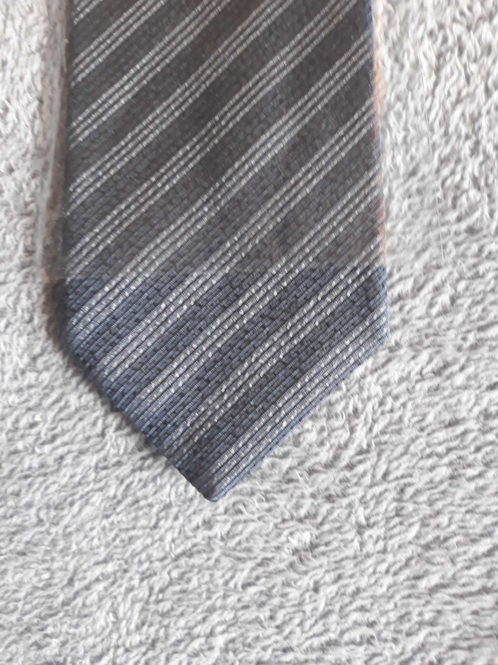 Granatowy szary elegancki krawat DIUK nowy 100% jedwab Handmade
