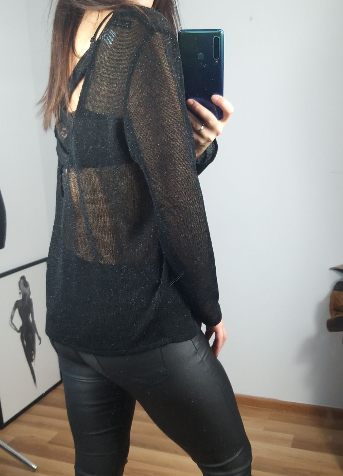 Sweterek ażurkowy r. M L oversize czarny