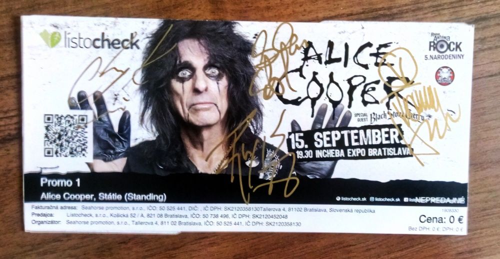 Alice Cooper билет с автографом