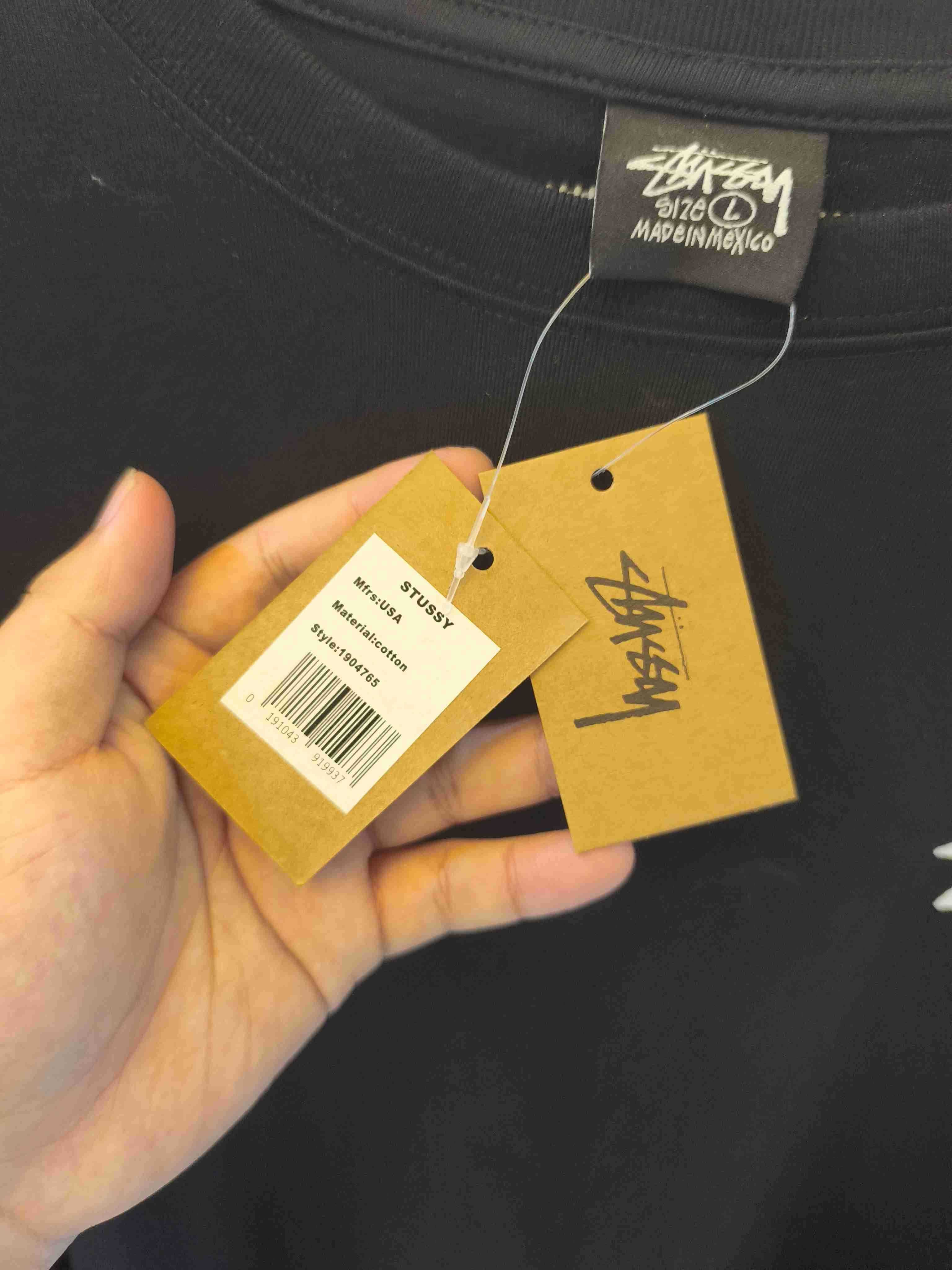 Stussy，Męska czarna koszulka z nadrukiem letnim, rozmiar L