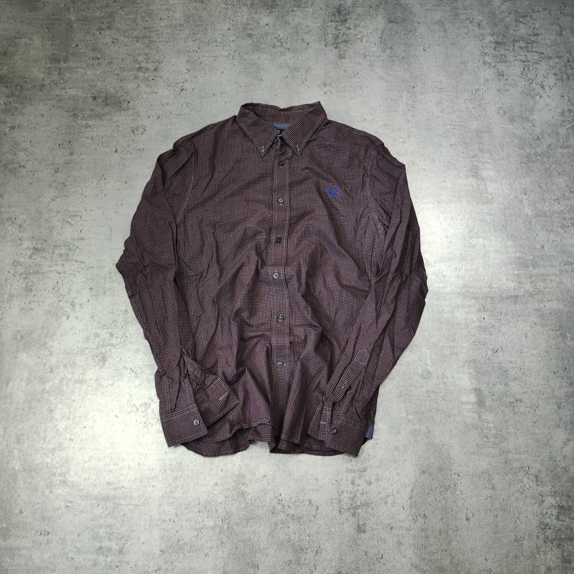MĘSKA Elegancka Koszula Kratka Bordowa PREMIUM Fred Perry Klasyk Haft
